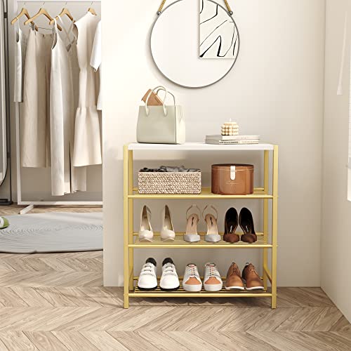Image of HOMEFORT 4-Tier Shoe Rack, Shoe Storage Shelf, Industrial Shoe Tower, Narrow Shoe Organizer for Closet Entryway, Small Shoe Rack Table with Durable Metal Shelves, Gold