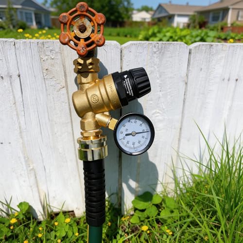 Image of VANCOCO RV Water Pressure Regulator Valve with Gauge, 3 /4 inch NH Thread 45-160 PSI Adjustable Pressure Water Regulator with Tool-Free Handle for RV Camper Travel Trailer