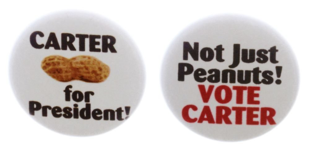 Set 2 Carter for President Not Just Peanuts 1.25" Pinback Buttons Pins Jimmy