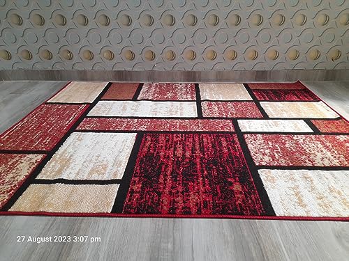 Image of Soft Modern Washable Beautiful Acrylic Rugs for Home Decor Living Room 5x7 Feet (150 x 200 Cm) Red Color