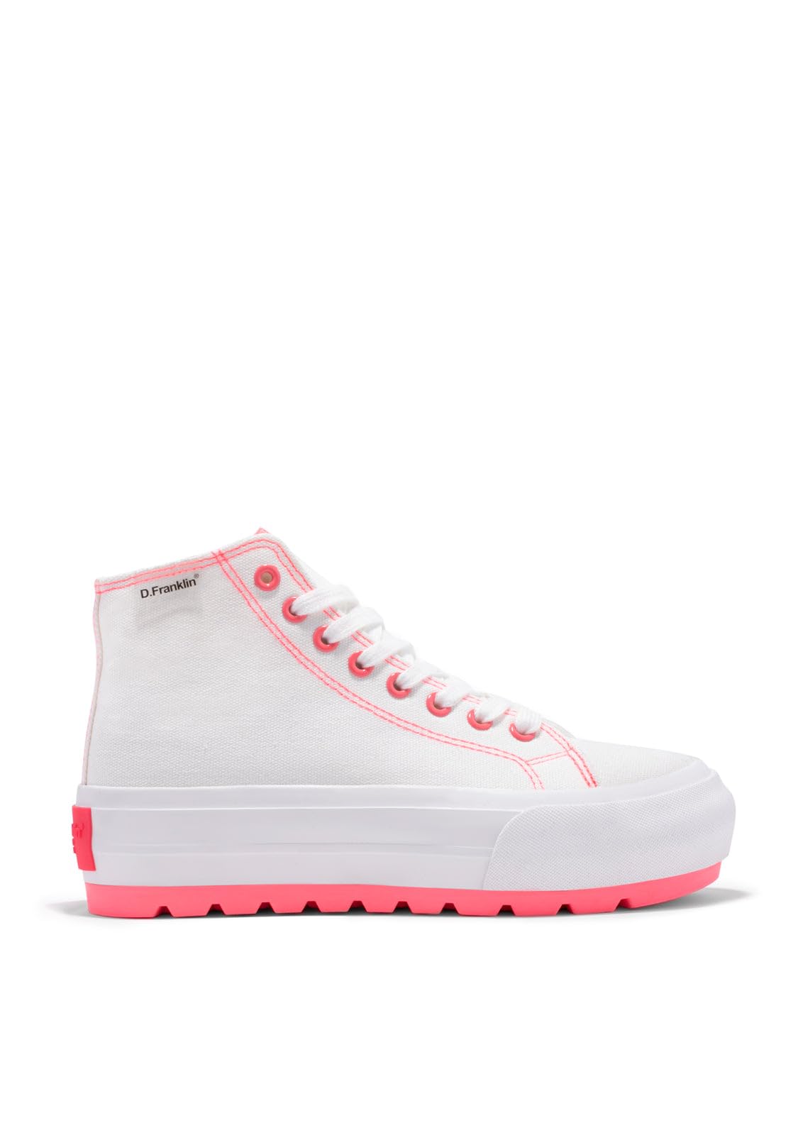 D.Franklin Zapatillas Altas de Mujer One Way Track Canvas Basic Blanco/Fucsia - Zapatillas de Vestir para Mujer - Moda Casual Mujer (Talla 36)