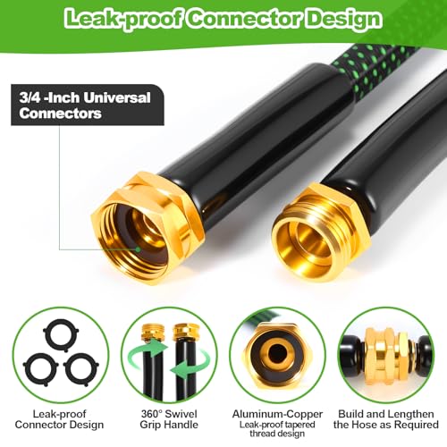 Image of Garden Hose 100ft, Non-Expanding Flexible Hose, Lightweight | Kink Free, Sturdy, Leak-Proof, Portable, Water Hose with 10 Function Nozzle for Outdoor, Yard, Lawn, Car Wash and Camper Use