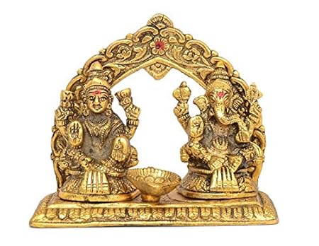 Metal Laxmi Ganesh Idol Showpiece with Oil Lamp Diya,Pooja Article, Diwali Gift