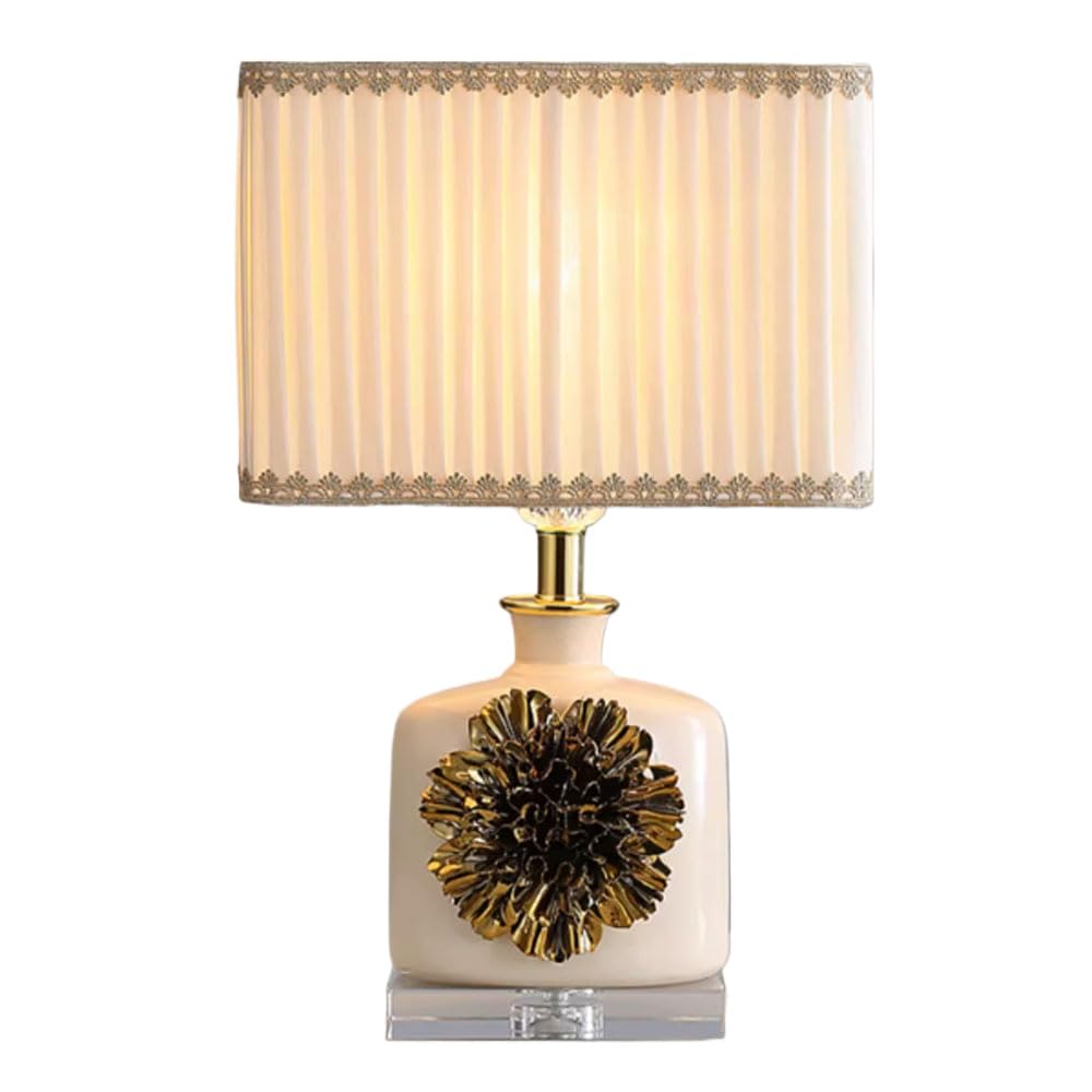 Beżowa, różowa, zielona, niebieska ceramiczna lampa stołowa 53 cm, amerykańska lampka nocna z lnianym abażurem | Lampka do czytania na biurko do sypialni i salonu, D