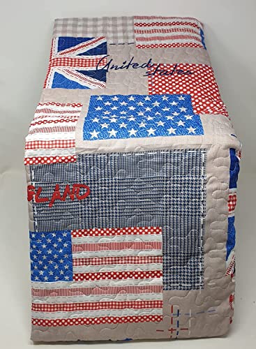 Alfionapoli Colcha acolchada para cama de una plaza y media con estampado de bandera británica y americana, 250 x 220 cm Cover