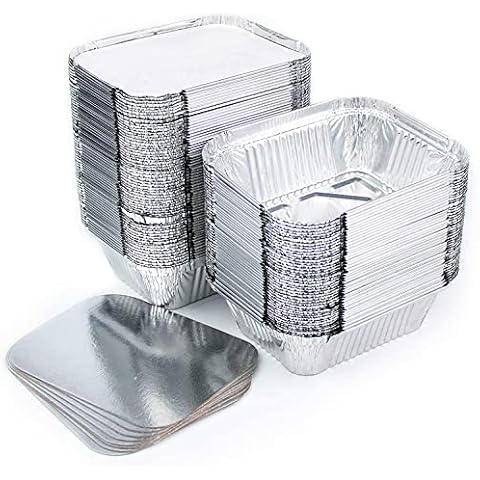 PIQIUQIU Pack of 20 Aluminium Foil Pans with Lid Covers, Recyclable Tin Storage Tray, 15 x 12 x 5 cm Cover