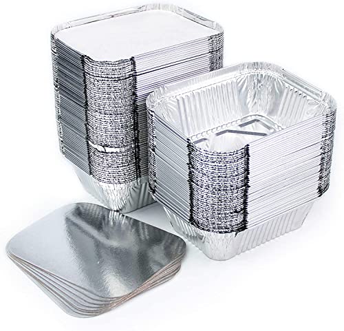PIQIUQIU 20 Bandejas Desechables de Aluminio con Tapas - 15x12x5cm 400ml /Ideal para Hornear, Asar Parrilla y Cocinar