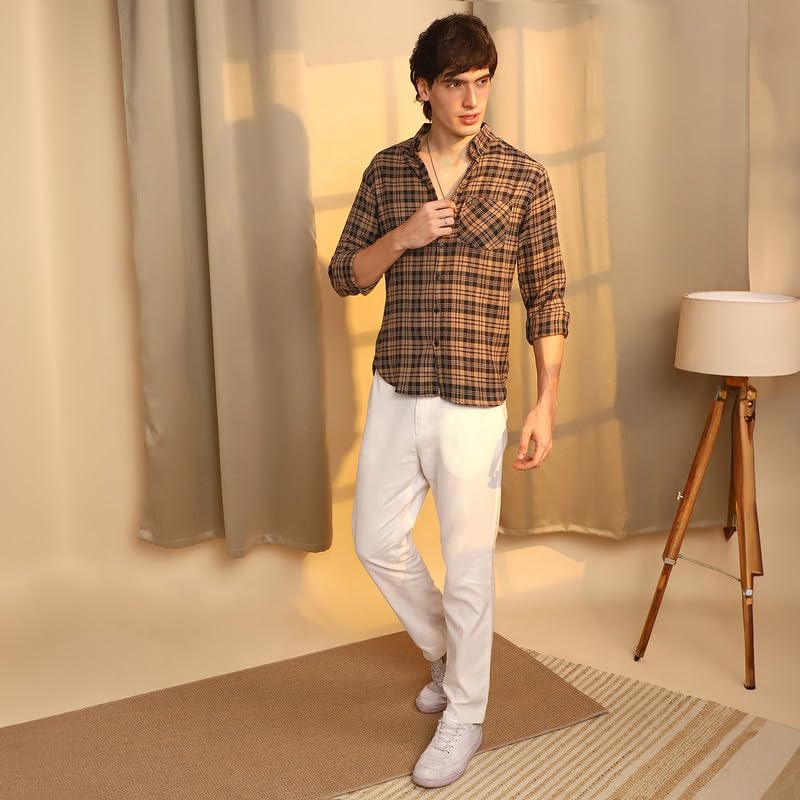 Image of CAHOOT Men's Gingham Shirt | Casual Wear | Spread Collar | Long Sleeve | Button Closure | Shirt Crafted with Comfort Fit for Everyday Wear