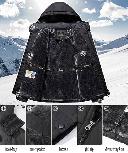 TACVASEN Heren Warme Skijas Gevulde Winterjas Waterafstotende Functiejas Met Losneembare Kap - Afbeelding 4