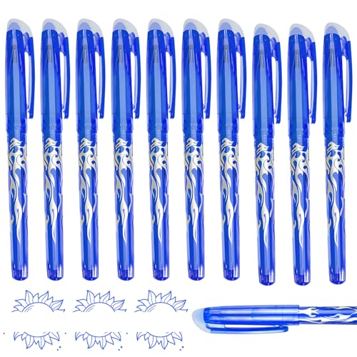ForestM 10pcs Blue Friction Pens - 0.7mm Erasable Gel Pens with Eraser on End, Ideal for Kids & Adults, School, Office, Work, Paperwork, Stationery Supplies