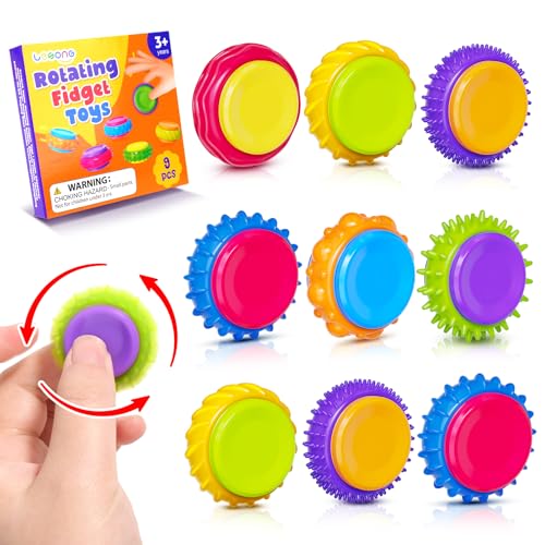 LESONG Fidget Sensory Toys for Kids: 9 Pack Quiet Textured Finger Spinner Toys - Sensory Texture Stress Toys for Kids with Autism - Gifts for Christmas Stocking Stuffers