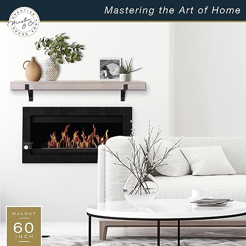 Image of Master & Co. Modern Floating Fireplace Mantel with Black Metal Brackets, Long Floating Shelves for Wall Decor, 60 inches, Gray Woodgrain