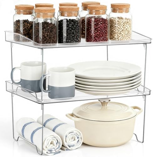 Ceecysaa 2 Pcs Cabinet Organizer Shelf, Stackable Kitchen Counter ...