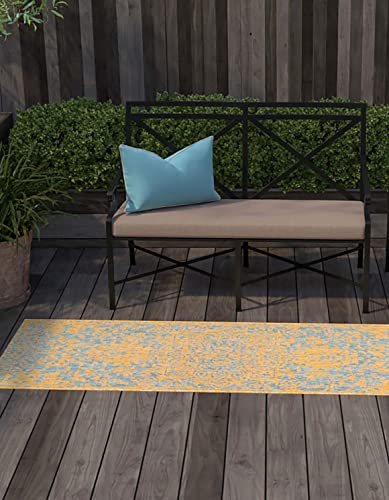 Unique Loom Jill Zarin Jill Zarin Outdoor Collection Area Rug - Dubai (2' x 6' 1" Runner, Yellow and Aqua/Light Blue)