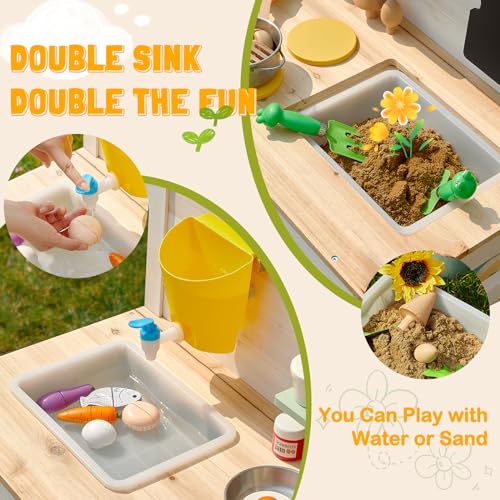Giant bean Mud Kitchen for Kids Outdoor, Deluxe Wooden Toy Play Kitchen Set, with Sand and Water Sink, Blackboard and Kitchen Accessories for Boys and Girls Ages 3-8 Indoor & Outdoor Activities - Thumbnail 5