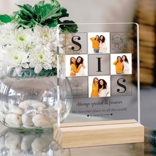 Image of Giftplease Customized Photo Frame with Text & Wooden Stand | Personalised Printed Photo Frame Gift for Sister | Birthday, Tabletop D cor | Customized Photo Gift (6x8 Inches) SIS 13