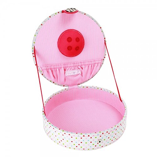 BUTTON IT Cute As A Button Spotted Lidded Stacking Tray with Pink Stripe Lining.