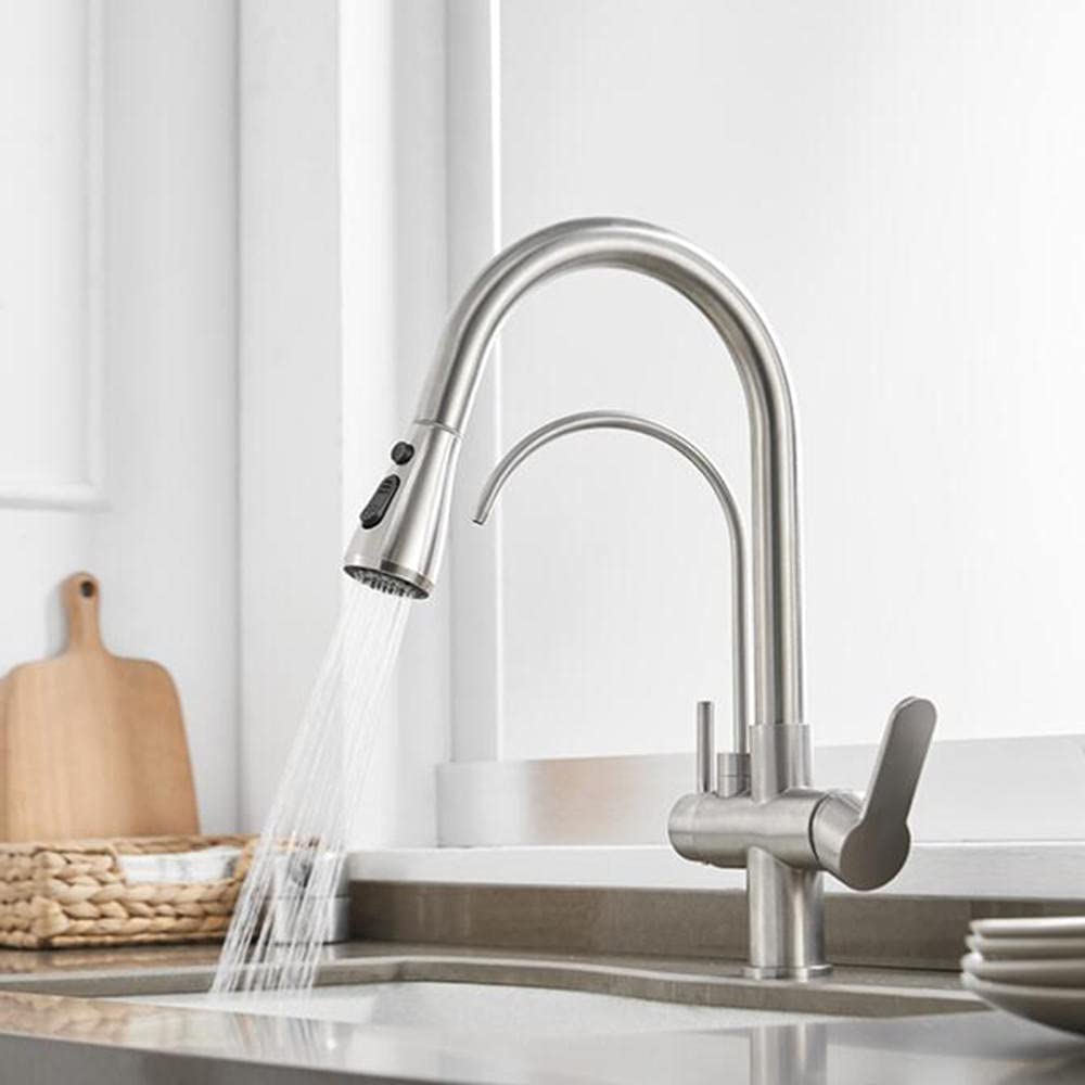 Grifo de cocina de 3 vías negro cepillado con ducha extraíble para agua pura 8