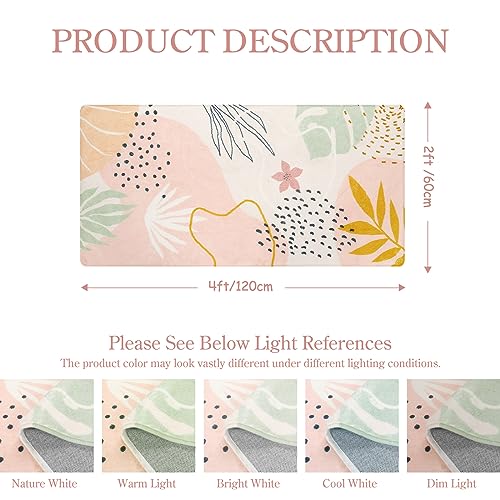 Lahome Washable Runner Rug for Hallway - 2x4 Non-Slip Throw Soft Bathroom Rug Runner Lightweight Pink Kitchen Mat, Boho Botanical Print Indoor Carpet Runner for Entrance Bedroom Laundry Living Room