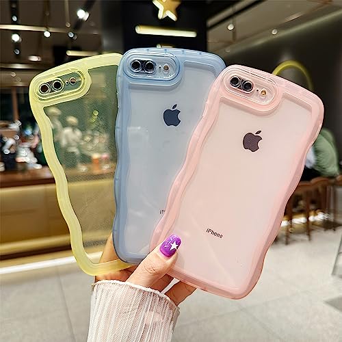 Image of Compatible with iPhone 7 Plus /8 Plus Case 5.5 inch, Cute Kawaii Curly Wave Frame Shape Soft Silicone Shockproof Protective Phone Cover for Women Girls, Clear /Pink
