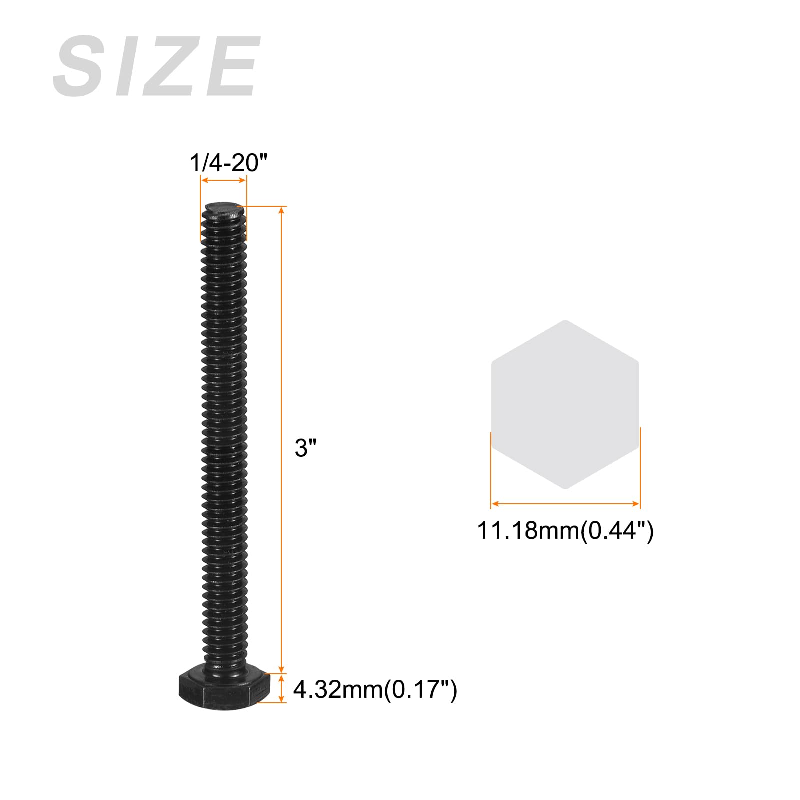 METALLIXITY Hex Head Bolts (1/4-20 x 3") 20Pcs, 304 Stainless Steel 18-8, Fully Threaded, External Hex Drive - Image 2