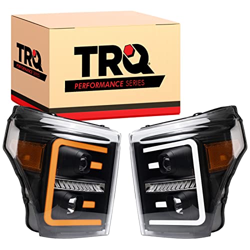 Image of TRQ Performance Driver and Passenger Side Headlight Assembly Set Black Housing Compatible with 11-16 Ford F-250 Super Duty 11-16 Ford F-350 Super Duty 11-16 Ford F-450 Super Duty