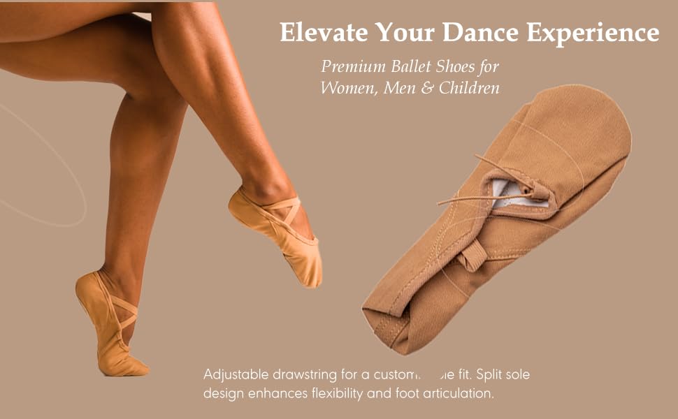 Ballet Shoes for Women, Men & Children, Durable Cotton Canvas, Adjustable Width, Split Sole, 6 Skin Tone Shades4
