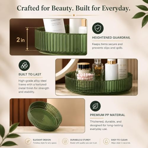Image of MECHDEL Makeup Organiser Box with Drawers, Perfume, Cosmetic and Skincare Storage Stand, Dressing Table Organiser for Lipstick, Nail Polish (360 Rotating-Transparent Green, 1 Tier)