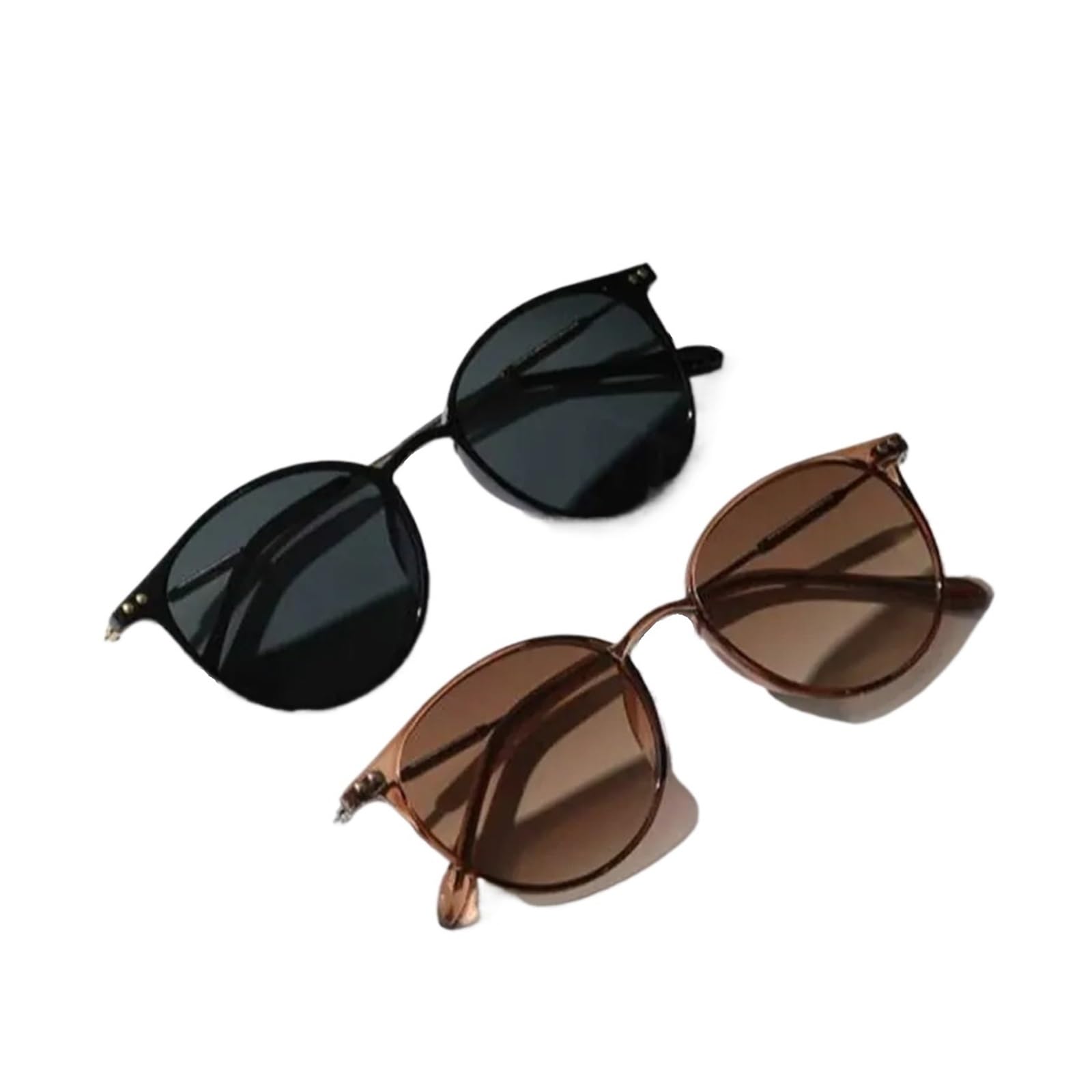 Genérico 2 pezzi piccoli occhiali da sole rotondi donna simpatici magri Cat Eye uomo vintage stretti