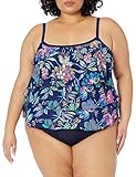 Maxine Of Hollywood womens 3-tiered Ruffle Swimsuit Tankini Top, Navy Tulum Tiki Floral, 18 Plus
