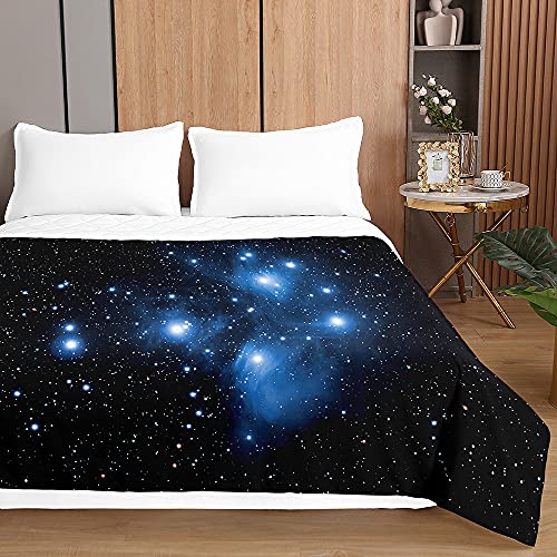 Surwin Colcha de Verano Reversible Colcha Bouti de Primavera y Entretiempo, Microfibra Ligera Colcha Acolchada Cubrecama con Galaxy 3D para Cama Individual Matrimonio (Estrella Azul,230x260cm)