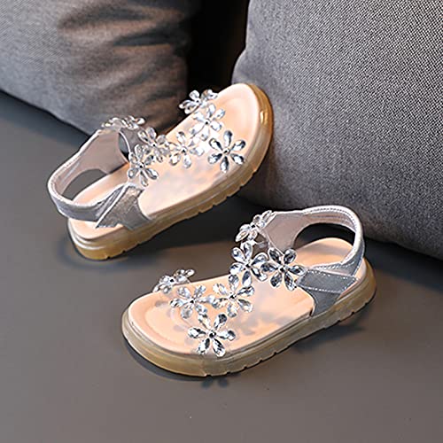Kids Sandals Girls Summer Girls Toddler Children Flower Soft-Soled Crystal Baby Shoes Sandals Girl's shoes (Silver, 10 Little Kids)2