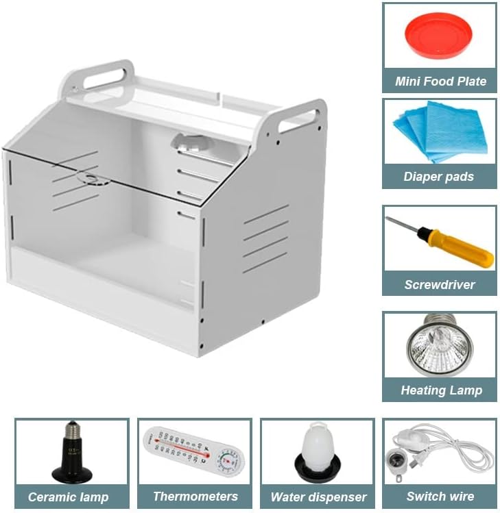 Miniatura 2 de Caja para cría de pollos con juego de lámparas de calor, calentador de agua potable, plato de comida, calienta hasta 25 pollos, caja de cría de aves