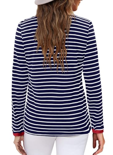 ONLYSHE Women's Casual Striped Long Sleeve Tops Crew Neck Knit Basic Loose Fit T Shirts Fall Fashion Tunic Outfits