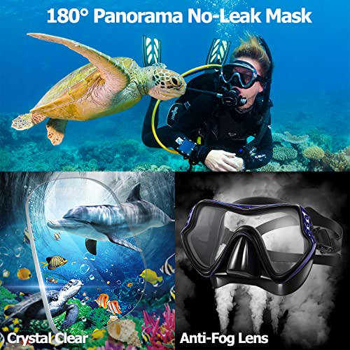 Snorkel Mask Set Snorkeling Gear – Dry Snorkel Set and Mask Kids Adults Anti Fog 180 Degree Seaview with Mesh Bag, Scuba Diving Swimming Training Equipment Youth Junior Men Womens (Blue, Adults) - Thumbnail 5