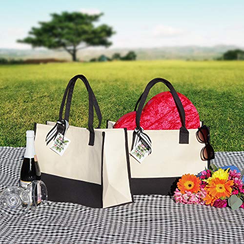 Bolso tote personalizado VANESSA ROSELLA con monograma inicial, 100 % algodón, dos tonos, estilo chic — Negro miniatura 4