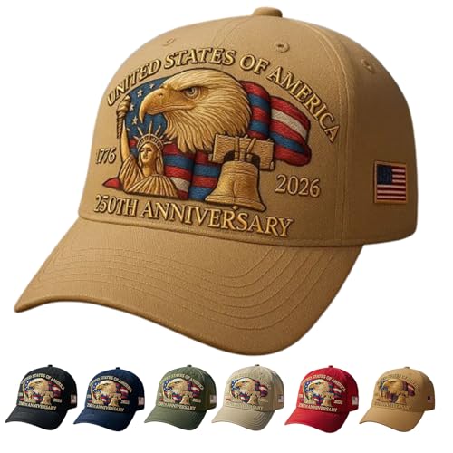 NNBWLMAEE Eagle & Liberty – United States 250th Anniversary Hat, Adjustable Bald Eagle Printed Patriotic Baseball Cap (Dark khaki)