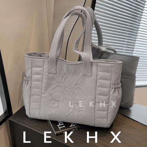 Image of LX LEKHX Tote Bag for Women | Lightweight Shoulder Handbag with 2 Main Zip Compartments & Multiple Pockets | Water Resistant Polyester Fabric | Office, Travel & Daily Use