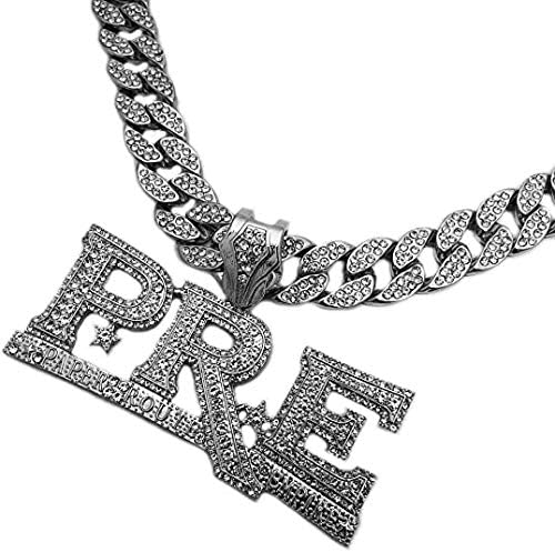 Hip Hop Jewelry Silver Plated Large PRE Pendant & 15mm 18" Full Iced Cuban Choker Chain Necklace Set