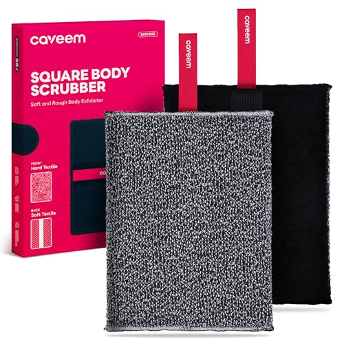 CAVEEM Exfoliante Corporal Grande, Esponja de Baño y Cuerpo, Exfoliante Corporal de Doble Textura para Eliminar la Piel Muerta, Esponja Cuadrada Ligera, Suave y áspera para la Ducha (Paquete de 2)