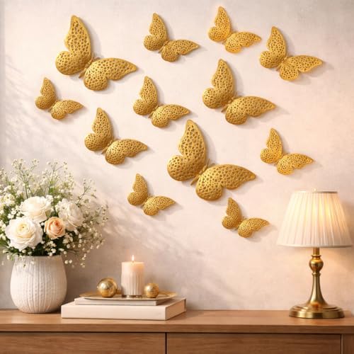 Image of CraftVatika 3D Butterfly Wall Stickers for Home Decor with Sticking Pads 12 Pieces | Light Pink DIY Butterfly Wall Decoration for Living Room Bedroom Kids Room | Home Decoration Ornament for Door