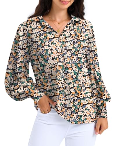 Chemisier floral col en V et manches longues vêtement bohème femme
