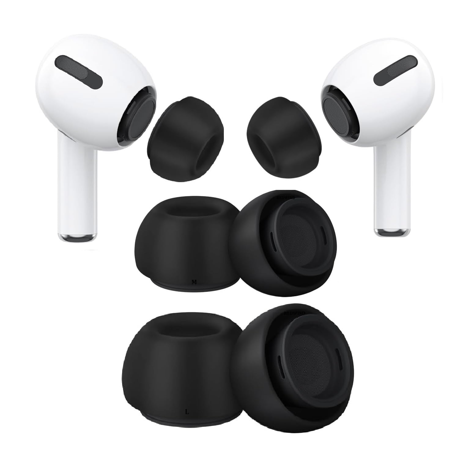 REDWIND Replacement Silicone 3-Pair Ear Tips for AirPods Pro & Pro 2 Noise Isolation Dust Guard Net Anti-Slip Earbuds Tighter Seal, Fits in The Charging Case with Free Pouch Case (M/L 2-Pair - Black)-image-25