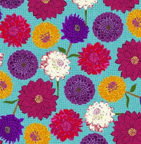 Floral Fabric - Dahlias Bright Floral - STOF163 - from 0.5 Metre - by Stof - 100% Cotton