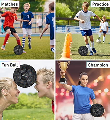 Image of Soccer Ball - Boys and Girls Soccer Ball with Reflective Hex, Outdoor and Indoor for Playtime, Training, and Games - Iridescent Black Size 3