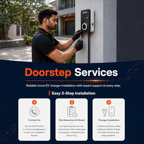 Image of Statiq 7.4kW Smart Nectar Home EV Charger with 5m Cable | App + RFID | Auto Cut-Off, Load Balancing | ARAI Certified, IP66 Rated | 2-Year Warranty