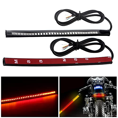 Qasim Motorcycle LED Tail Light Strip Turn Signal Light Brake Light, 48 LED 8" Flexible Light Blinker Strip for Integrated Motorcycle Bike ATV Car RV SUV, Brake/Running Tail Light Amber Red (2-Pack)