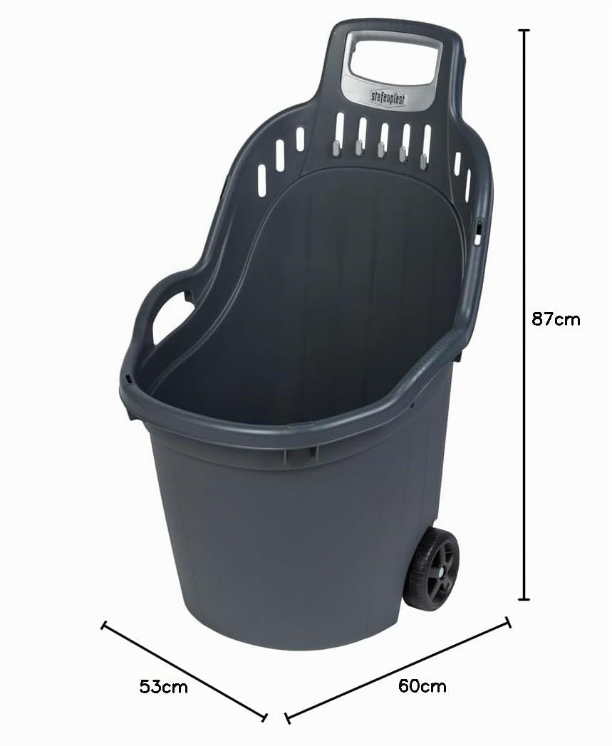 Chariot de jardin Helpy, capacité utile de 50 l, charge maximale : 60 kg, roues sur axe métallique, gris