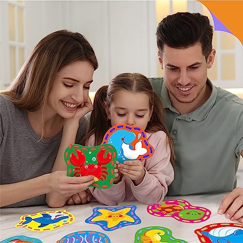 Image of 9 Pieces Kids Lacing Cards, Double Sided Sewing Cards in 9 Sea Animal Cards with 9 Colorful Laces, Lacing Toys for Developing Imagination for Kids, Educational and Learning Activity