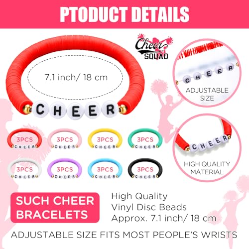 Image of Landical 24 Pcs Cheerleader Gifts Stackable Clay Bead Cheer Bracelets Friendship Bracelets Senior Night Cheer Gifts for Girls(Mix Color)